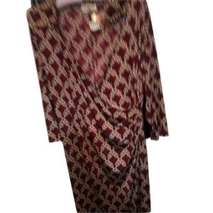 MKM Designs size XL Maroon gold chain print dress long sleeve faux wrap